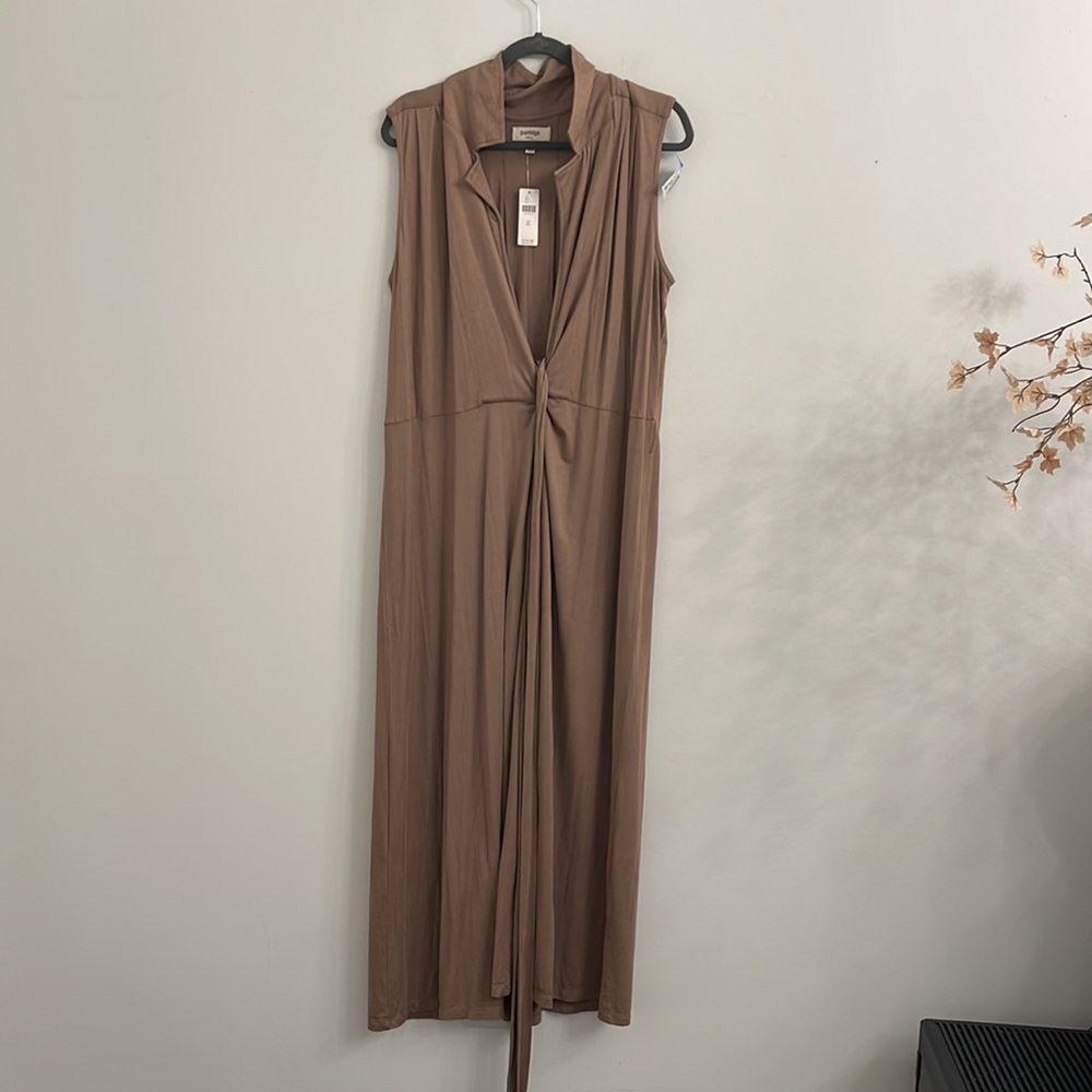 Anthropologie Porridge Jersey Knit mocha  Wrap Maxi Dress Size xl - Picture 4 of 8